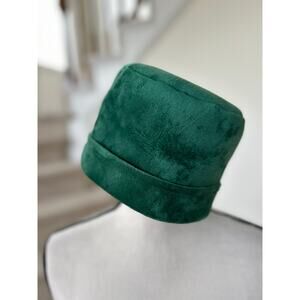 Vintage Emerald Green Faux Velvet Pill Box Hat Pin Up 50s 60s